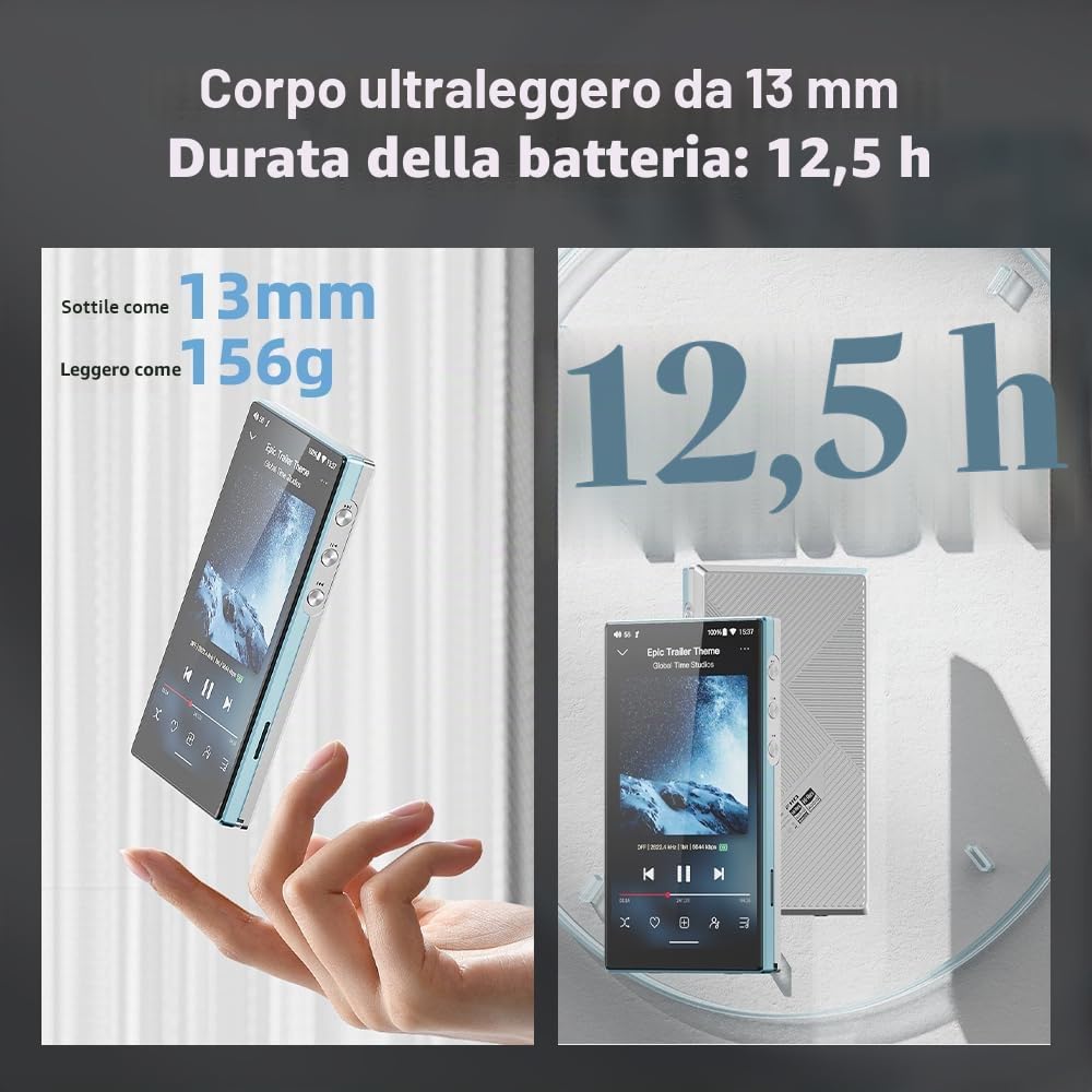 JadeAudio FiiO JM21 Lettore musicale ad alta risoluzione Android 13 MP3 con Snapdragon 680, Bluetooth WiFi USB DAC 12,5 ore di riproduzione (blu cielo)