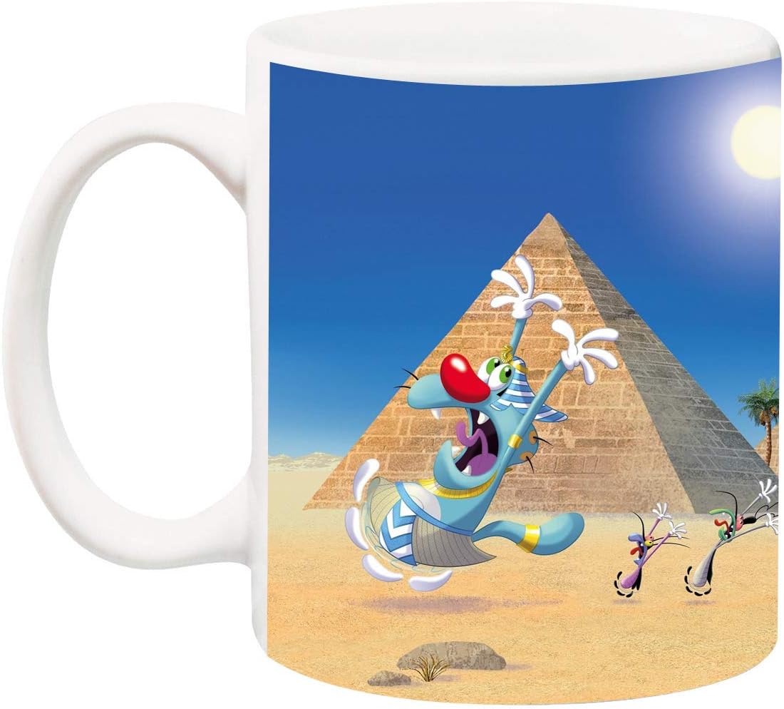 Anni69 Oggy and Cockroaches Running Front of Pyramid Coffee Mug High Quality Printing Pack of 1