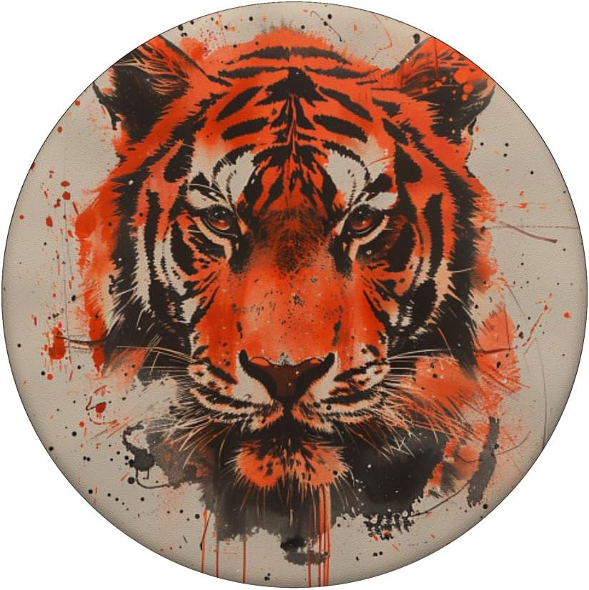Bengal Tiger Terracotta Vintage Watercolor Tiger PopSockets Adhesive PopGrip - Image 3