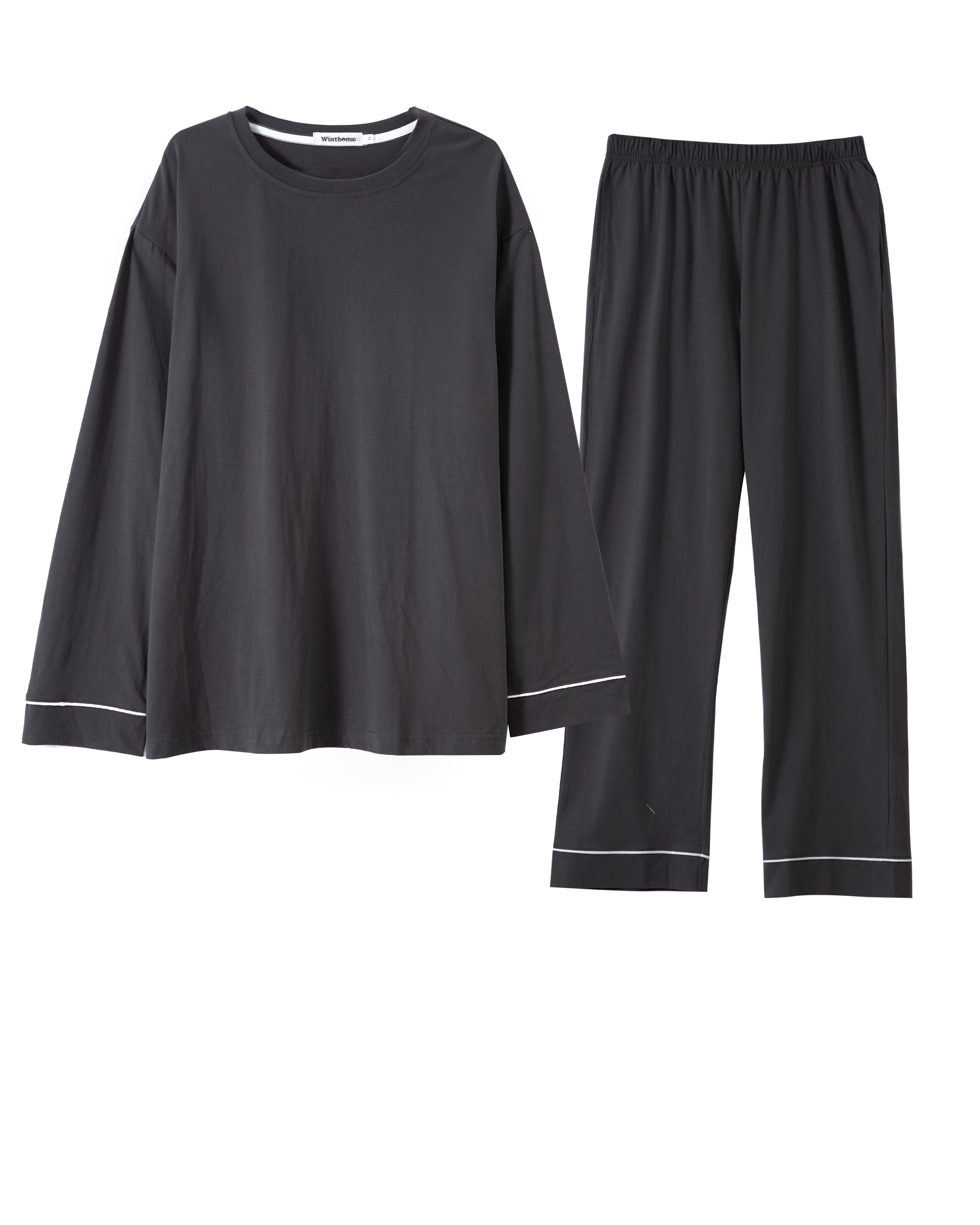 Winthome Men's Pajama Set, 100% Cotton, Long Sleeve, Long Pants, Texture, Sweat Absorbent, Quick Drying, Breathable, Spring, Summer, Autumn, Room Wear, Loungewear, Hospital Wear, Up to Large Sizes : C