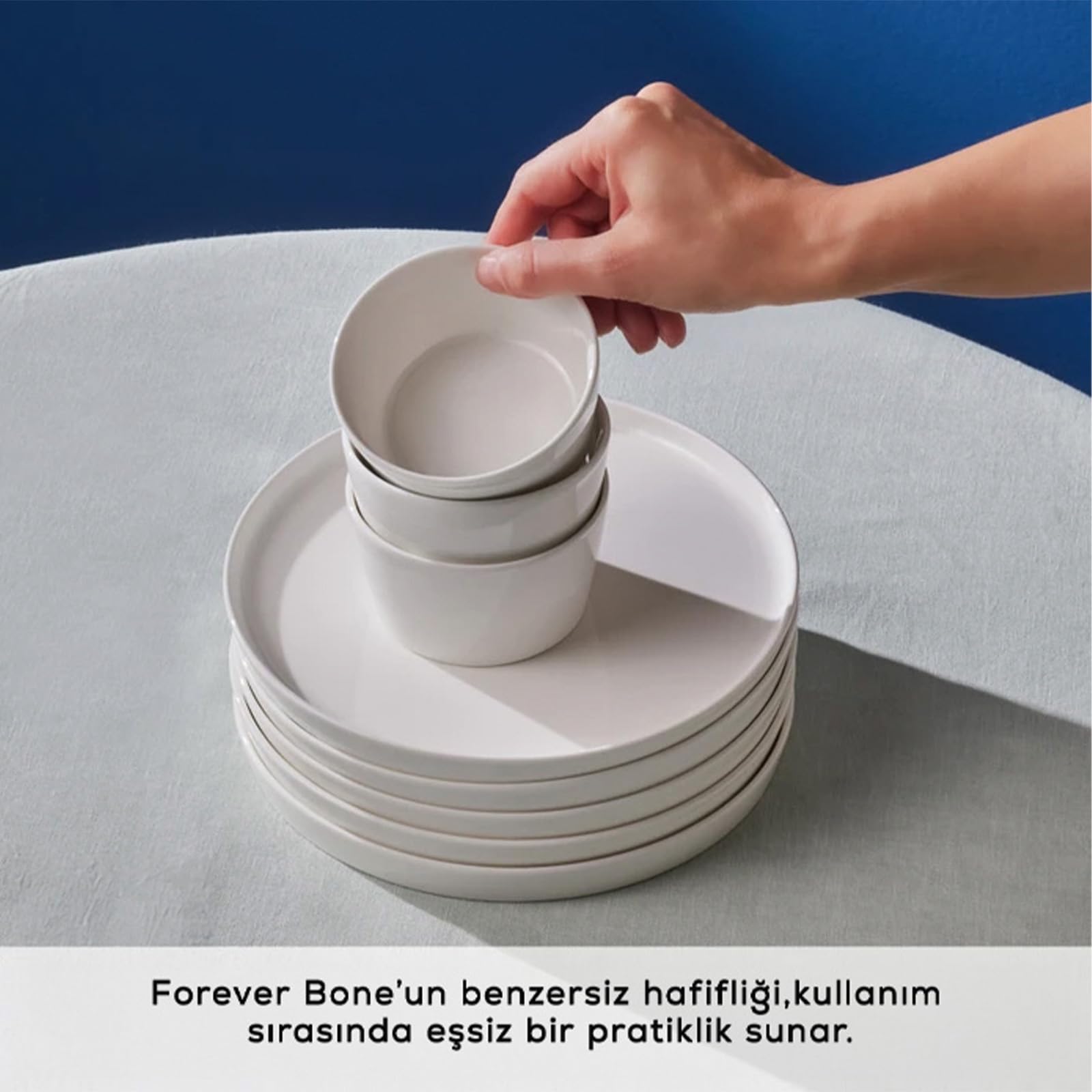 KARACA Frühstücksset Forever Bone Bomo 22 teilig für 6 Personen Weiß Rund, Spülmaschinenfest Mikrowellengeeignet, Knochenporzellan
