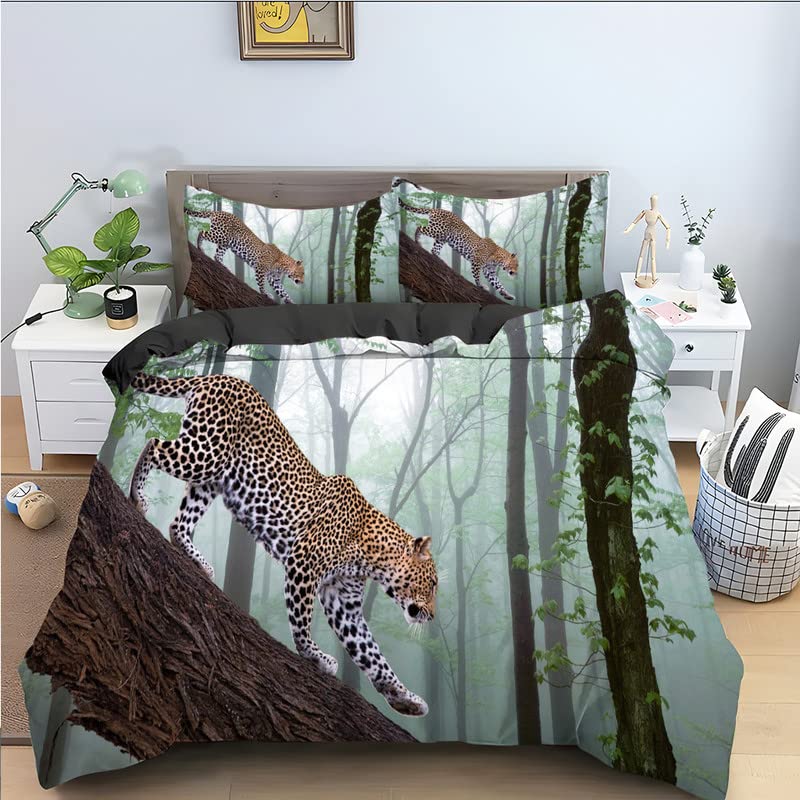 Housse de couette tigre vert 240x260 cm en microfibre avec 2 taies d'oreiller