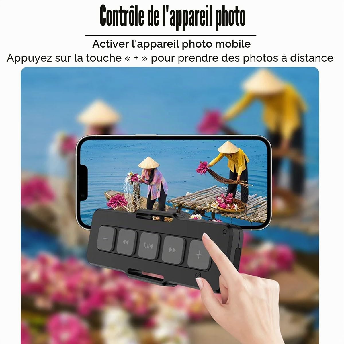 Bouton multimédia de télécommande Bluetooth 5.0 Portable et adhésif avec Bracelet, Contrôleur de téléphone Bluetooth IPX4 imperméable, Réponse aux appels, Musique de contrôle pour Voiture vélo Moto