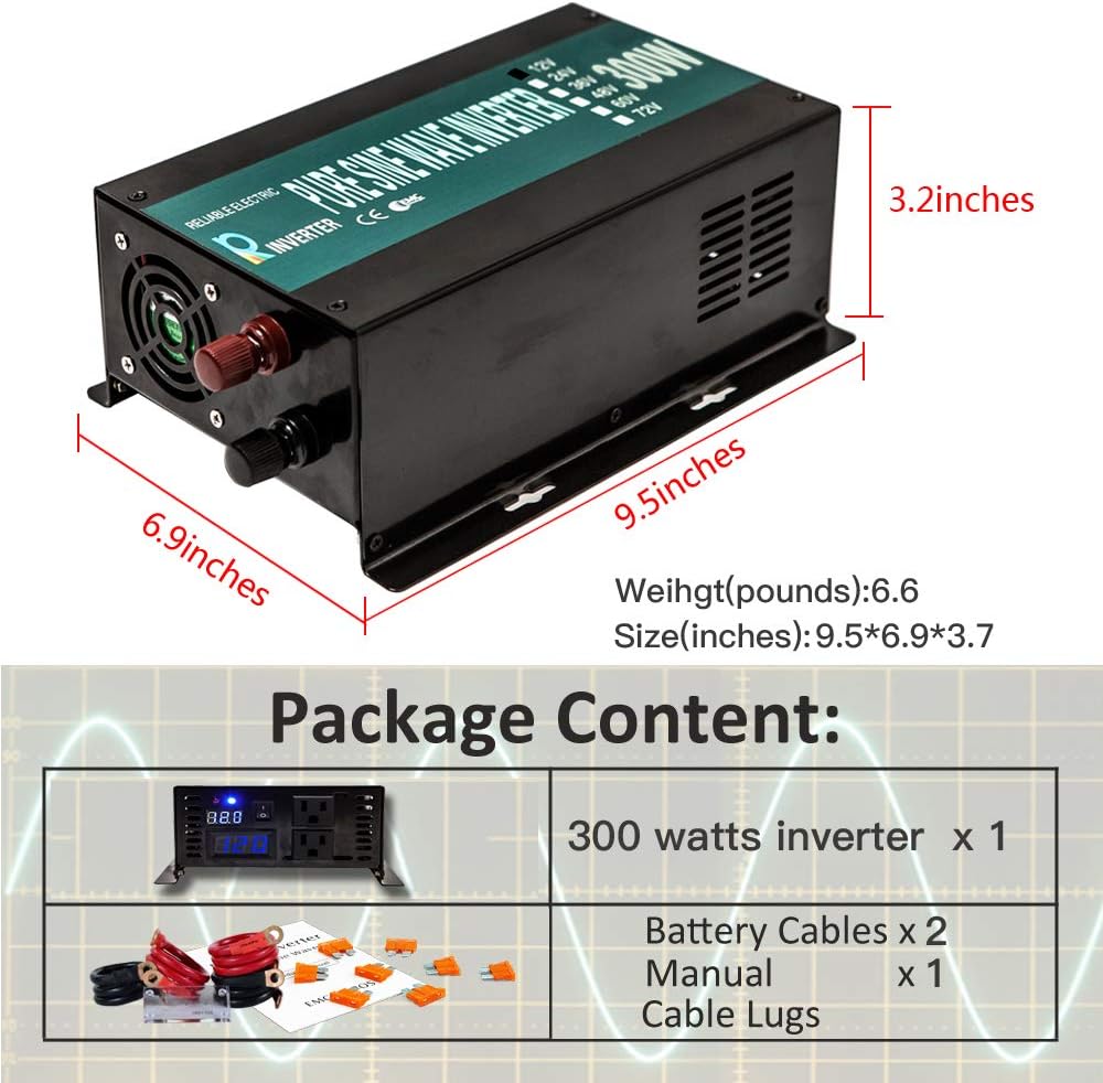 One-Day Sale: Up to 60% Off WZRELB 300W 12V DC to 120V AC Pure Sine Wave Solar Power Inverter