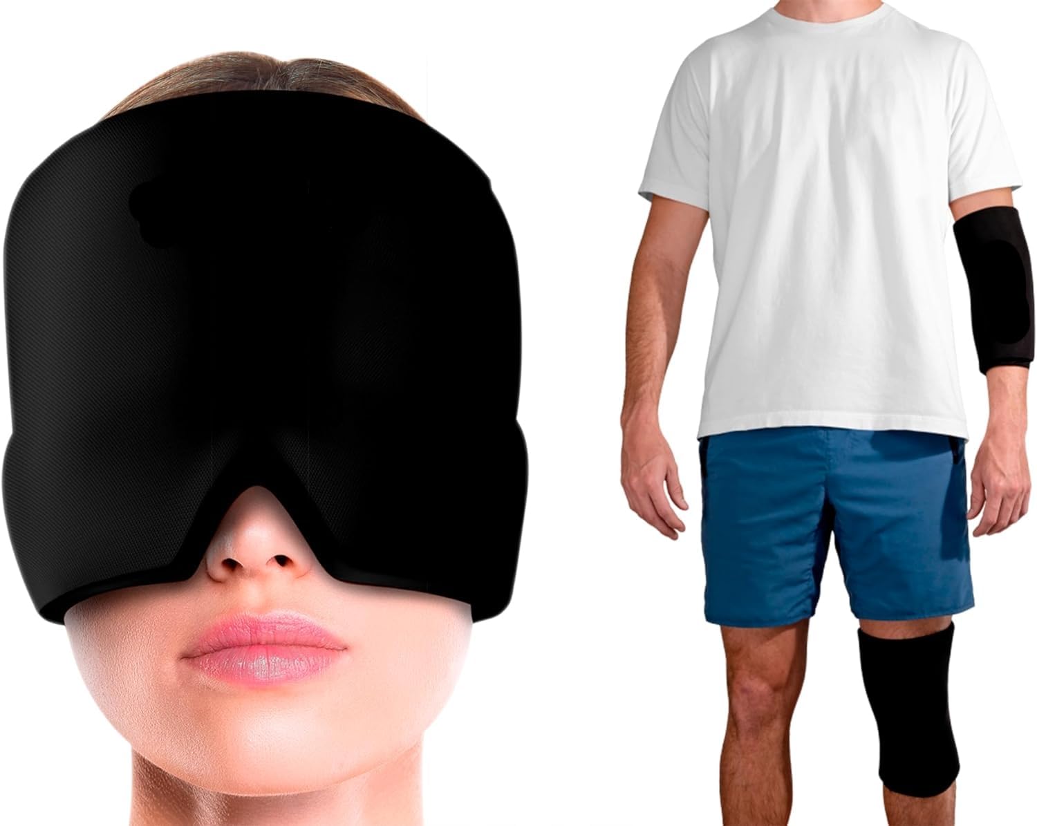 Sponsored Ad - 2 Migraine Headache Relief Cap, Hot & Cold Therapy Hat, Migraine Relief Cap, Cool Gel Head Wrap, Headache Cap Ice Pack Mask + Elbow & Knee Ice Pack for Injuries Compression Sleeve