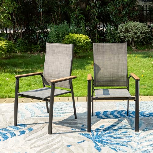 Image of PHI VILLA Outdoor Stackable Dining Chairs Set of 2 w /Aluminum Frame, Grey | Breathable & quick-drying Textilene, Space-saving, Light-weight, Weather-resistant, Patio lawn deck
