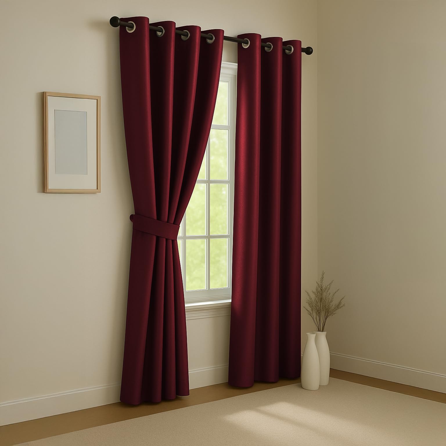 LINENWALAS 100% True Blackout Curtains (8 Feet) - 1 Panel | Complete Light Block | Thermal Insulated & Noise Reducing Room Darkening Curtains for Living Room & Home Décor (Maroon Crown)