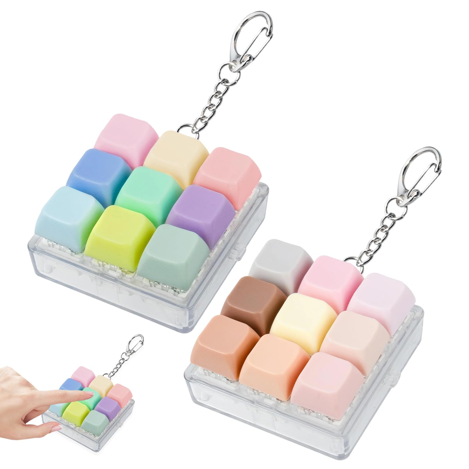 2Pcs Keyboard Fidget Toy, Fidget Toys, Fidget Keyboard Clicky Fidgets Toy, Portable Fidgets Keyboard 4 Buttons with Keychain, Multi-Functional Fidget, Fashional Gifts for Adults (Multicolor-B) â image 1