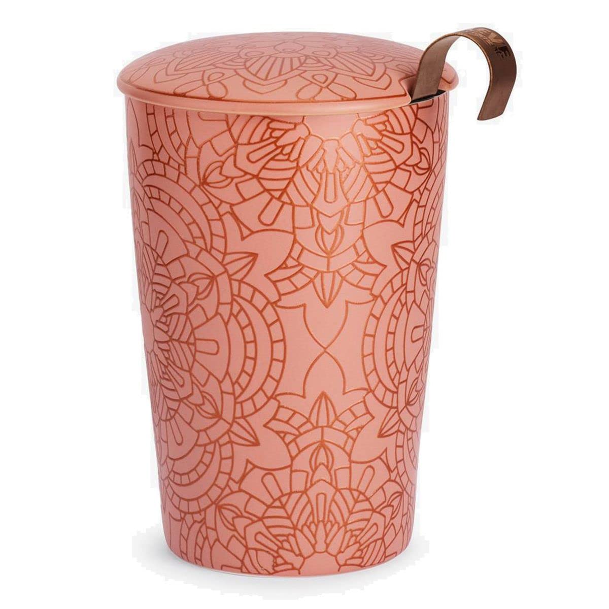 Eigenart Teaeve Mandala Powder doppelwandiger Becher aus Porzellan mit Deckel und Edelstahlsieb, BPA frei, 350ml, 80051P