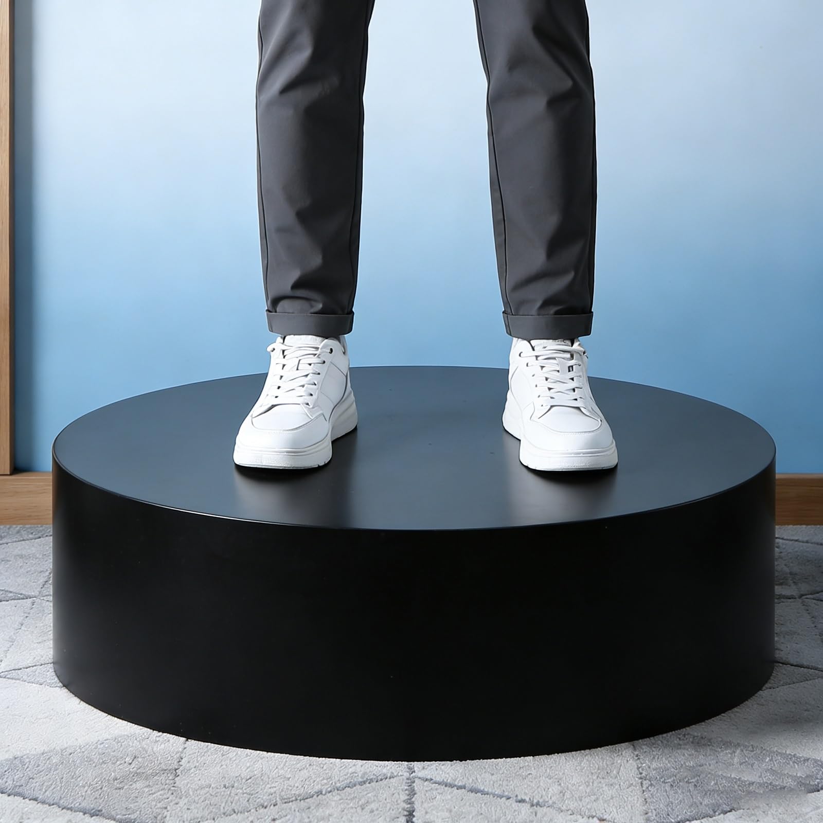 LYDBMYT Heavy-Duty Round Stage Platform for Events, 220kg Capacity Mannequin Display Pedestal Stand, Thickened MDF for Shoes & Bags, Black, 40x30cm (16x12in)
