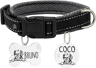 Reflective Dog Collar for Pets Customizable Tag - Adjustable Nylon Collar with Breathable Mesh Padding, Night Safety Reflective Stitching Comfortable, Durable (Gray, Medium),53x2.3 cm