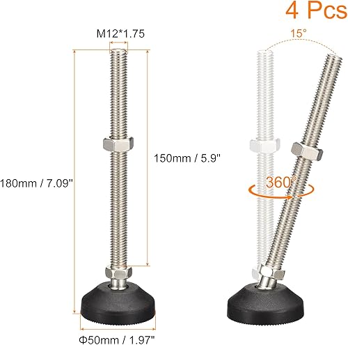 Miniatura 7 de uxcell Niveladores de muebles, 4 pies de nivelación universales de nailon M10x80x50mm, patas de mesa giratorias ajustables para muebles, máquinas de