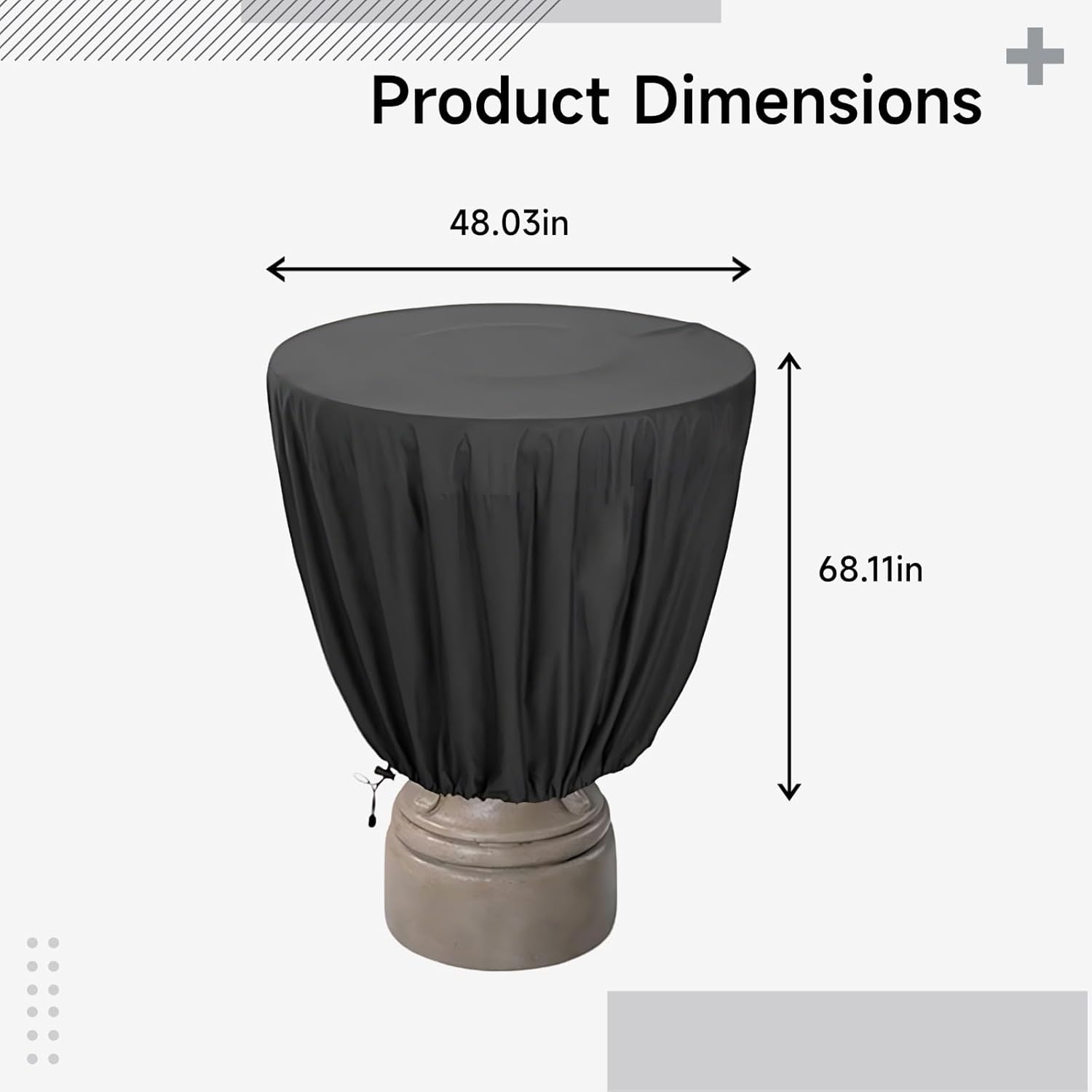 Black Bird Bath Cover, 48 X 68.1 in / 122 X 173 Cm, Sturdy Waterproof Outdoor Living Cover for Fountain, Silver Coated, Uv Protection, Drawstring Closure, Easy to Store