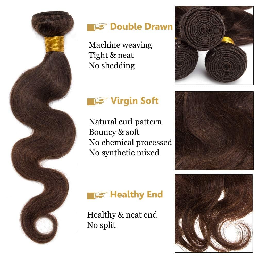 Bundles Human Hair Brazilian Hair Extensions Sew In 9A Grade 100% Unprocessed Virgin Remy Human Hair Weave Extensions (body2#, 18 20 22)