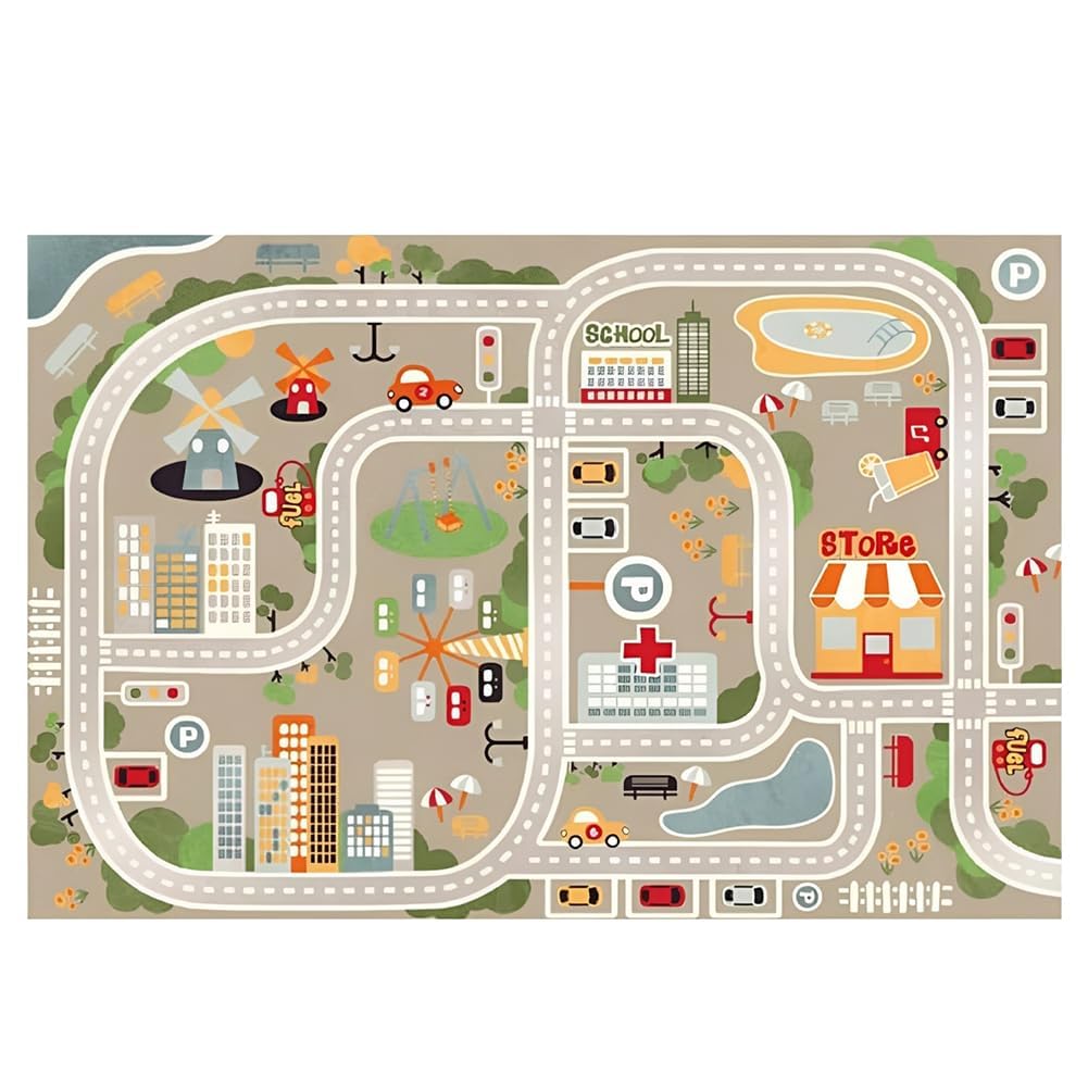 JynxtoyZeal Play Mat for Toy Cars, Non-Slip Floor Mat for Kids Playroom and Classroom, 80x120cm Soft Crystal Velvet Car Play Mats Car Rug