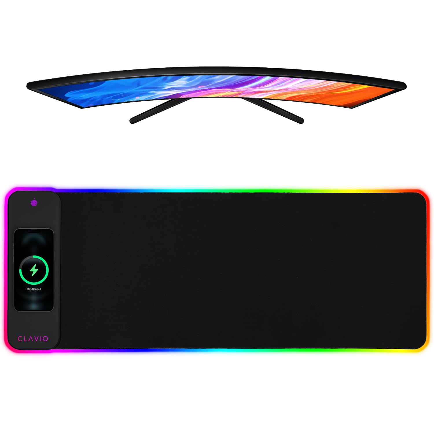 Tappetino per mouse da gioco RGB con ricarica wireless da 15 W, tappetino per mouse a LED, 80 x 30,5 cm, base in gomma antiscivolo, 10 modalità di illuminazione, tappetino da scrivania RGB per