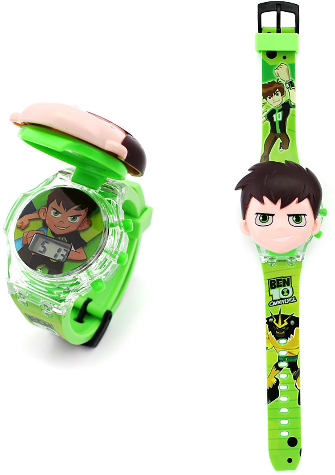 Digital Dial Superhero Cartoon Cap Printed Strap with Music Disco Light Watch for Kids (Age:3-10 Years)-LMW-BX