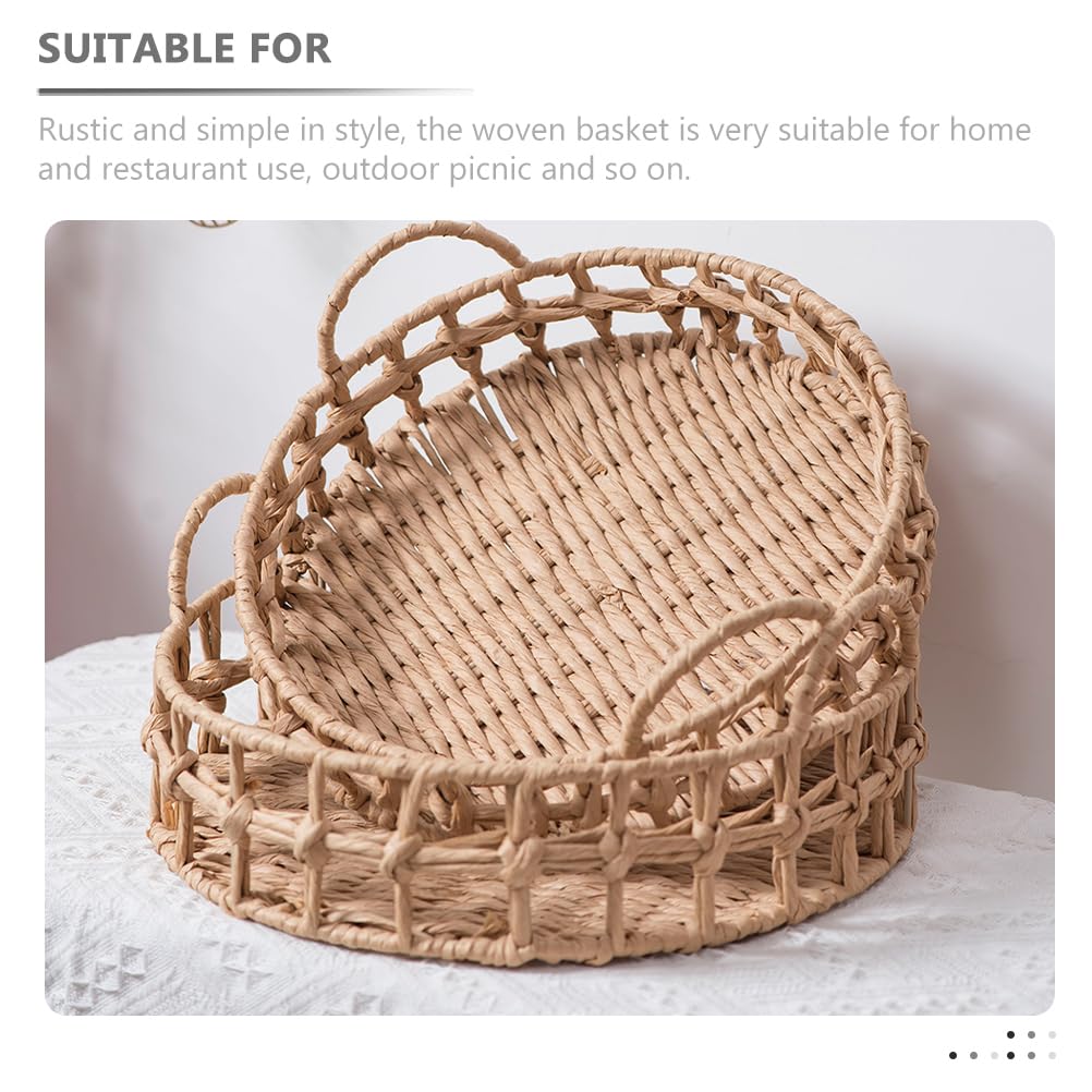 Cabilock Wicker Woven Storage Basket, Household Bread Basket Round Rattan Serving Baskets Bread Storage Container for Fruits Vegetables