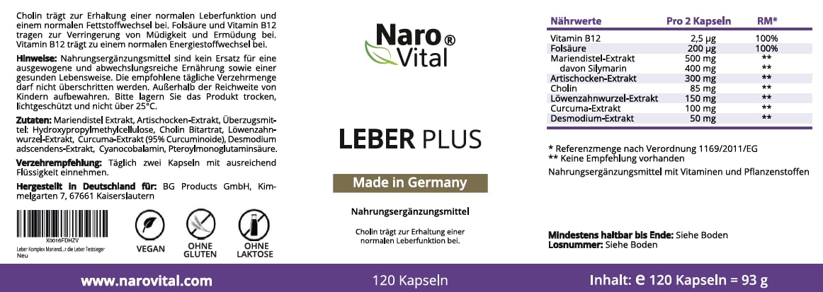 Leber Kur Mariendistel Kapseln hochdosiert - 80% Silymarin, Artischocke, Löwenzahn, Curcuma, Desmodium und Cholin für die Leber Testsieger - 8-Fach Komplex