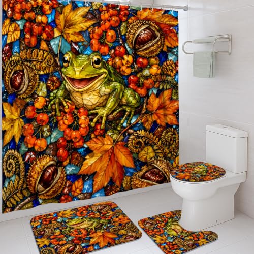 Rideau de douche imperméable avec tapis vert automne 183x183 - 2