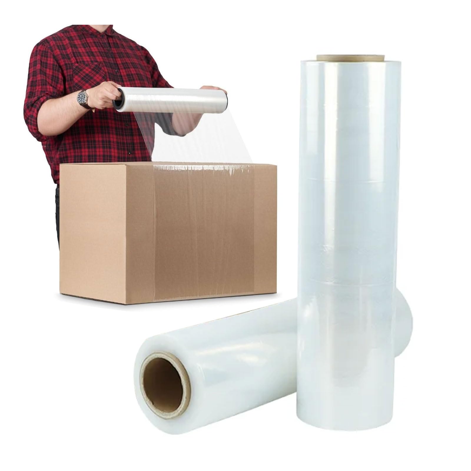 Film Transparente Film Estirable Film de Embalaje Film de Envoltura de 20 µm 2/4 rollos, Film Estirable Manual, Resistente al Desgarro Film Protector para Palets, Mudanzas (Size:2 pack - 100cm x 710m)