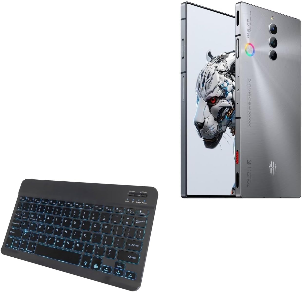 BoxWave Keyboard Compatible with RedMagic 8S Pro - SlimKeys Bluetooth Keyboard - with Backlight, Portable Slim LED 7 Colors - Jet Black