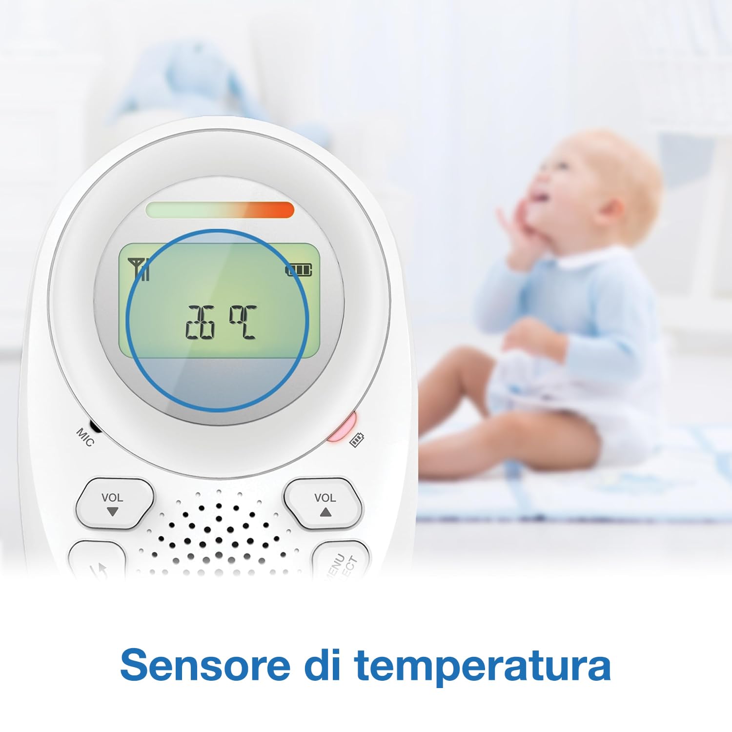VTech BM1211 Monitor Audio per Bambini, trasmissione sonora chiara, lunga portata, controllo volume 5 livelli, luce notturna, funzione parlare, clip cintura