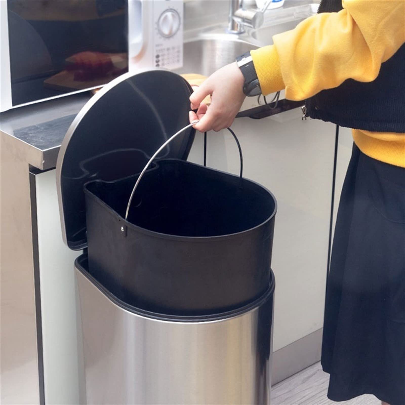 Kosz na śmieci 7 l / 12 l / 30 l ze stali nierdzewnej kuchnia kosze na śmieci gospodarstwo domowe z pokrywą duża pojemność salon automatyczna indukcja łazienka toaleta elektryczna sypialnia kosze na