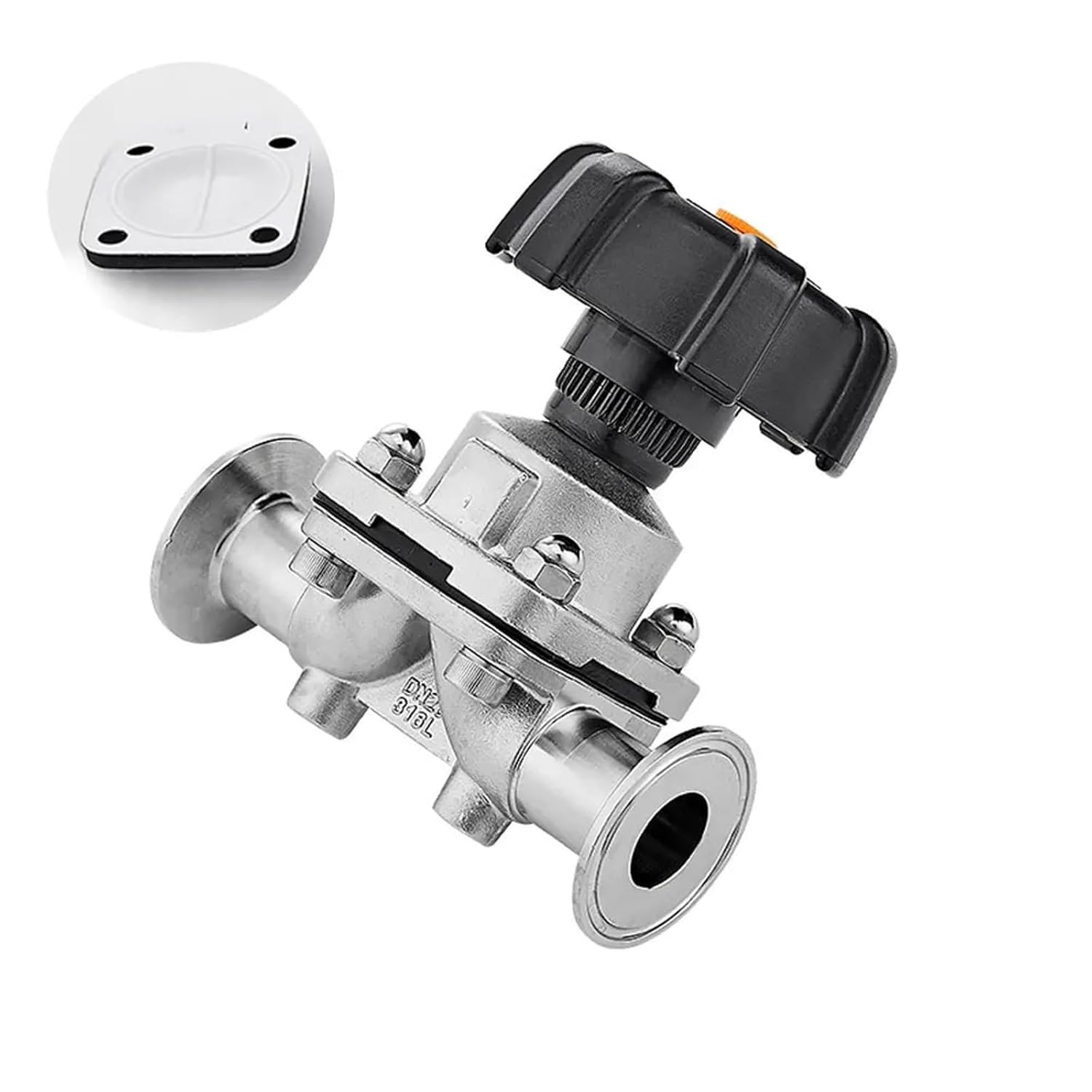 Fit 12.7mm-51mm Pipe OD x 1.5" 2" Tri Clamp Sanitary Diaphragm Valve SUS 316L Stainless Steel for Homebrew Beer Brewing(Comp. Diaphragm,12.7mmODK25mm)