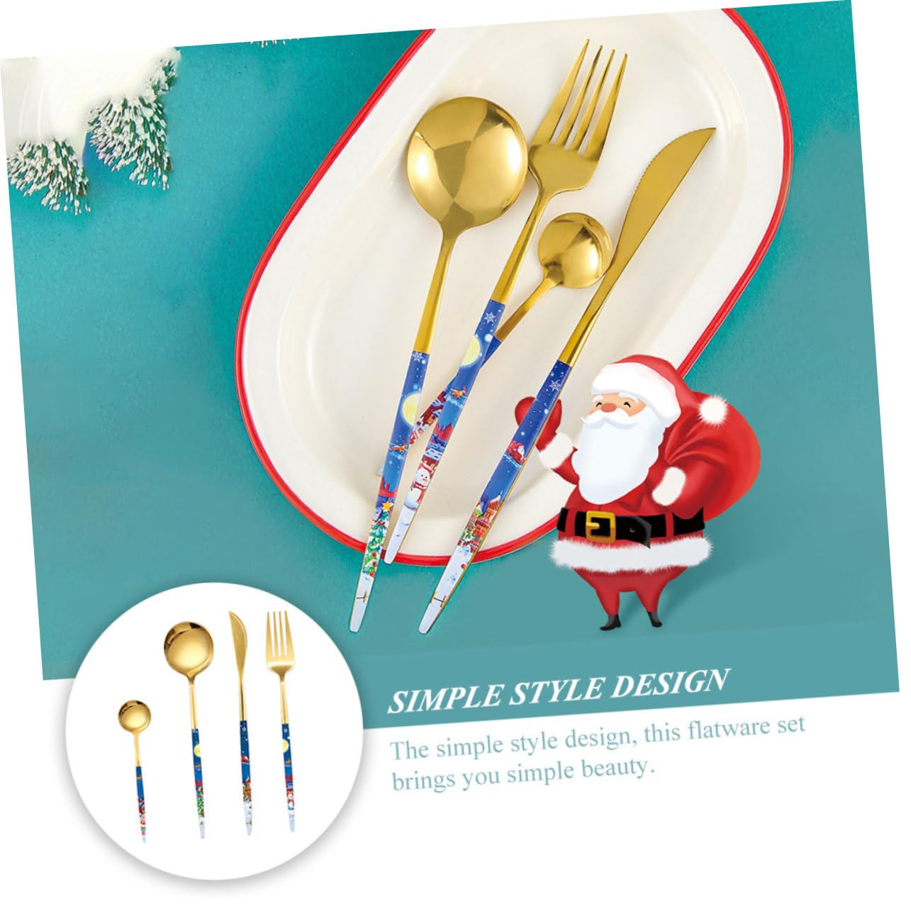Alipis 4 Juegos De Cuchara Navideña De Acero Inoxidable Kit De Cubiertos De Estilo Europeo Vajilla Cubiertos De Fiesta Kit De Chapado En Oro Para Carne