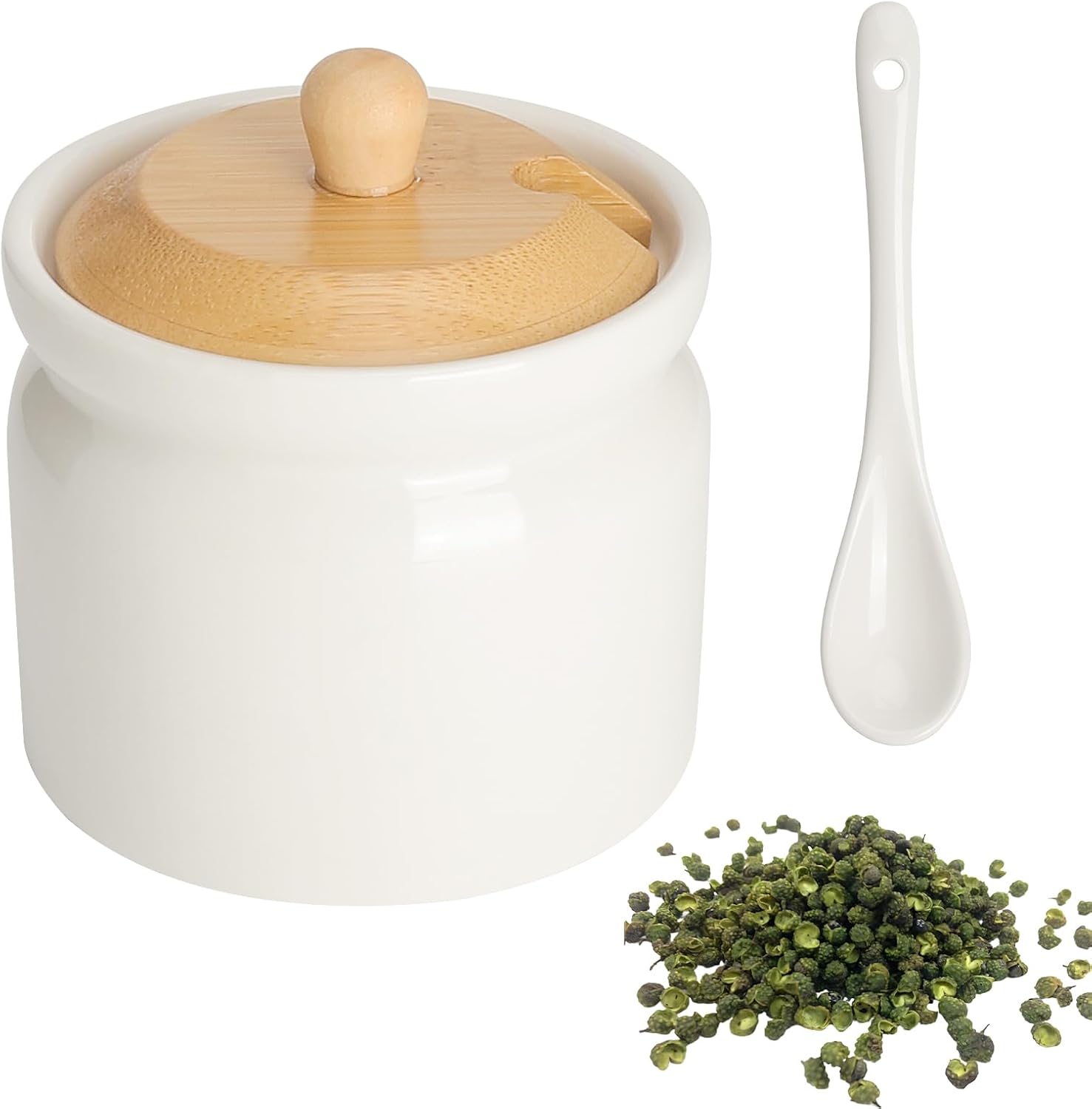 APOMOONS Cukiernica z pokrywką i łyżeczką, 180 ml, ceramiczna puszka na cukier, sól i przyprawy