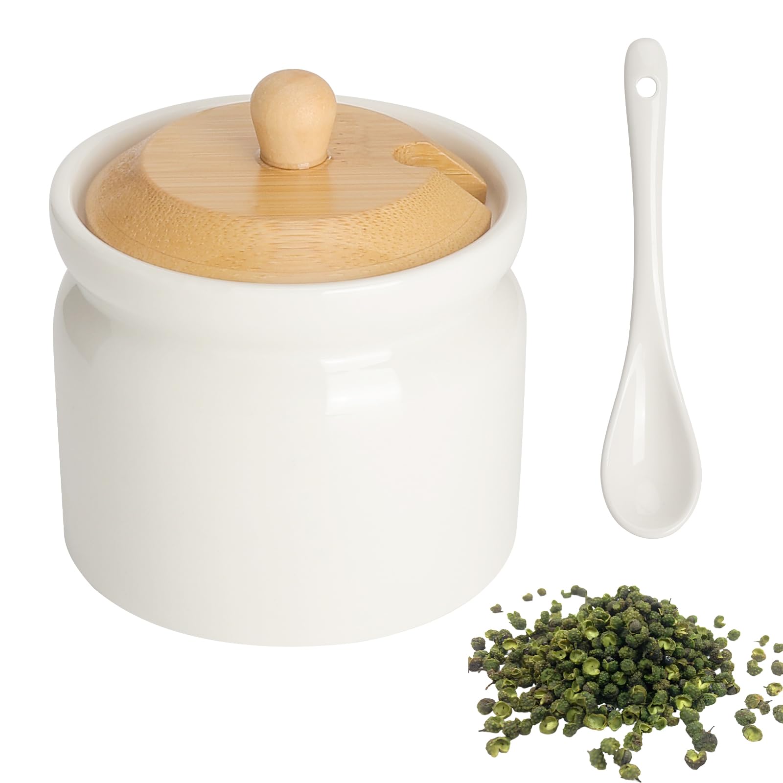 APOMOONS Cukiernica z pokrywką i łyżeczką, 180 ml, ceramiczna puszka na cukier, sól i przyprawy