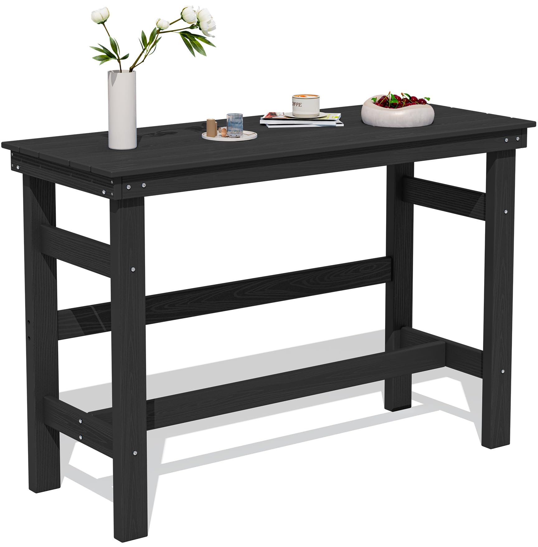 SERWALL 41-inch HDPE outdoor bar table in black with slatted top