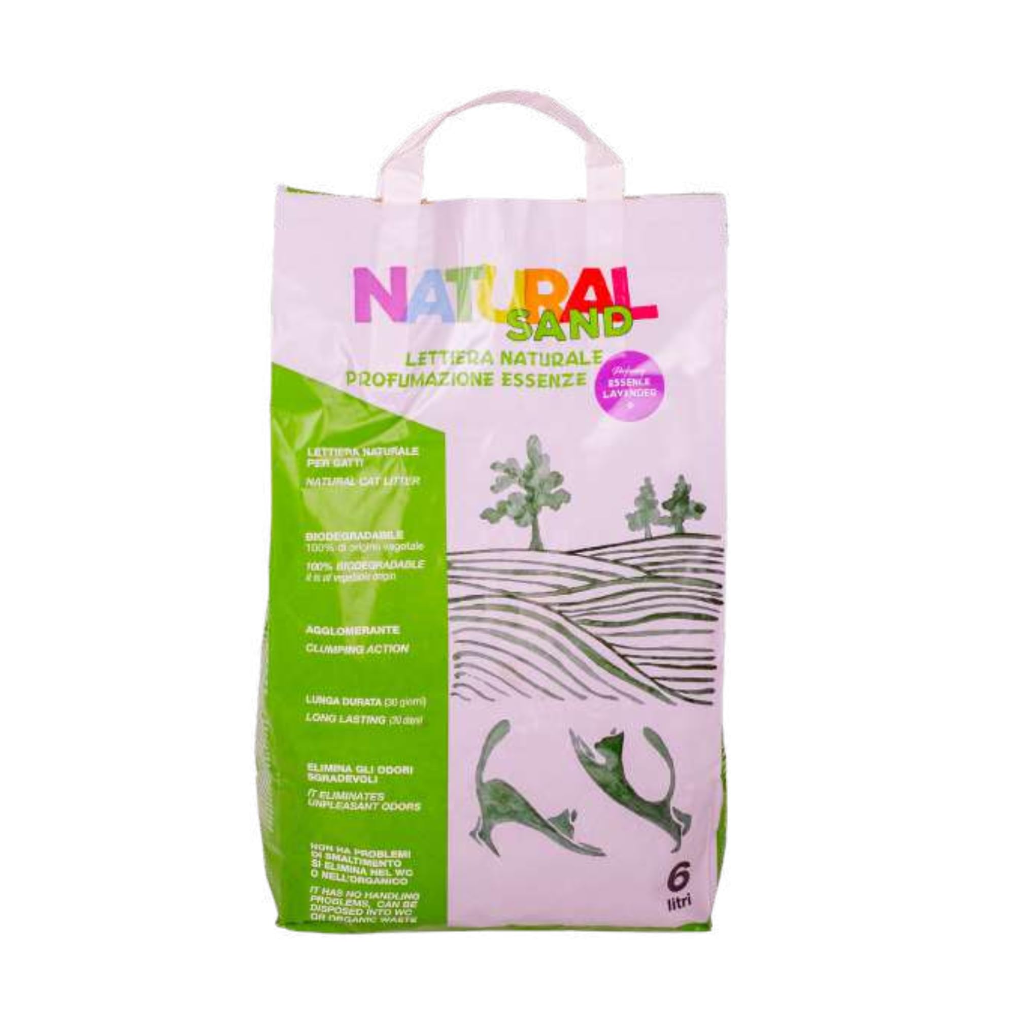 Quibropets Natural Sand - Arena para Gatos Ecológica y Natural con Kat Active - Aroma Lavanda- Alta Absorción, Control de Olores, Libre de Polvo - Desechable en WC, Eco - 6L