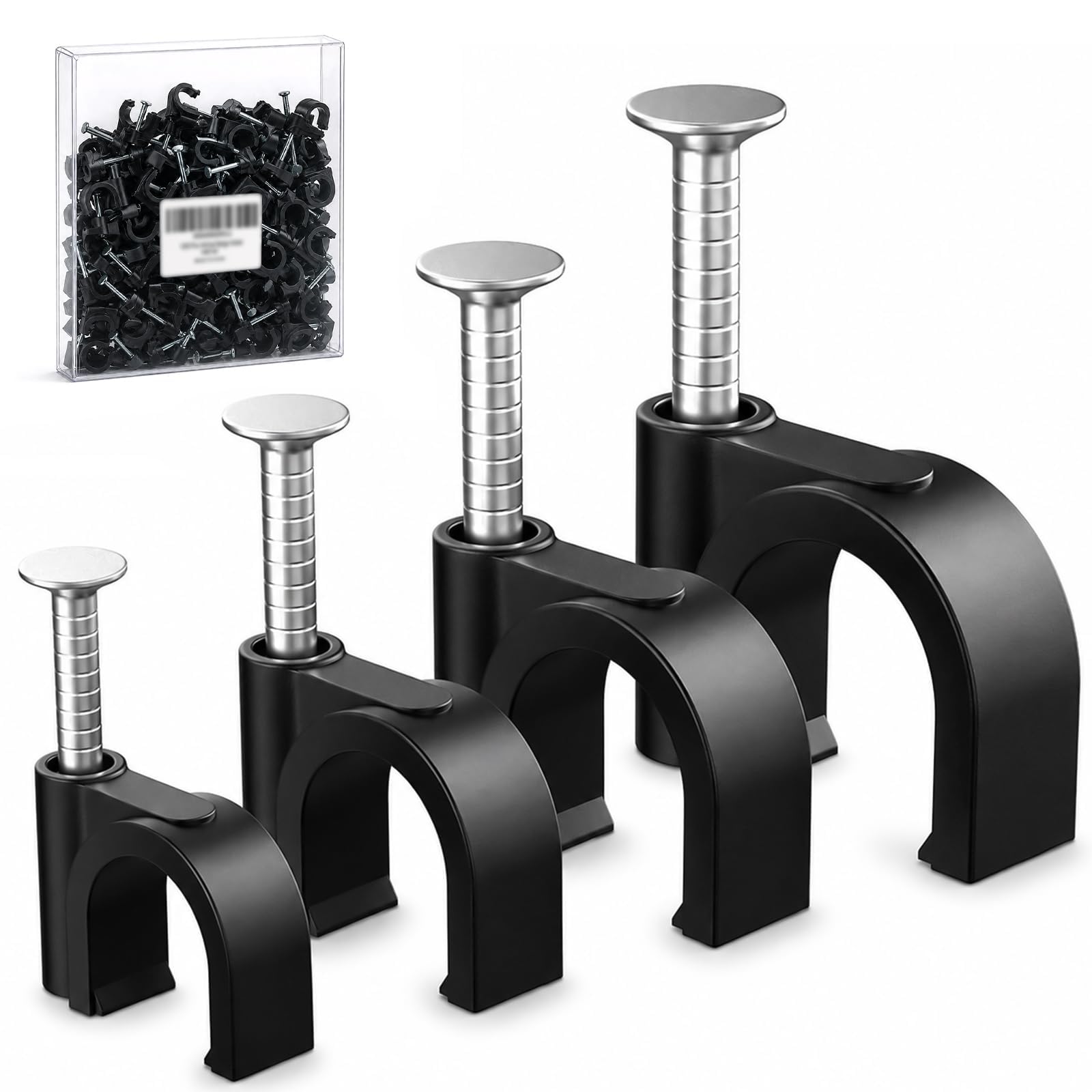 Photo 1 of 200 Pcs Cable Clips 4/6/8/10mm Nail in Cable Clips Cable Wire Clips Cable Tacks Coax Cable Clips Speaker Wire Clips Cable Nails for Cords Wall Wire Clips RG6 RG59 CAT6 RJ45 Ethernet Cable Clips Black