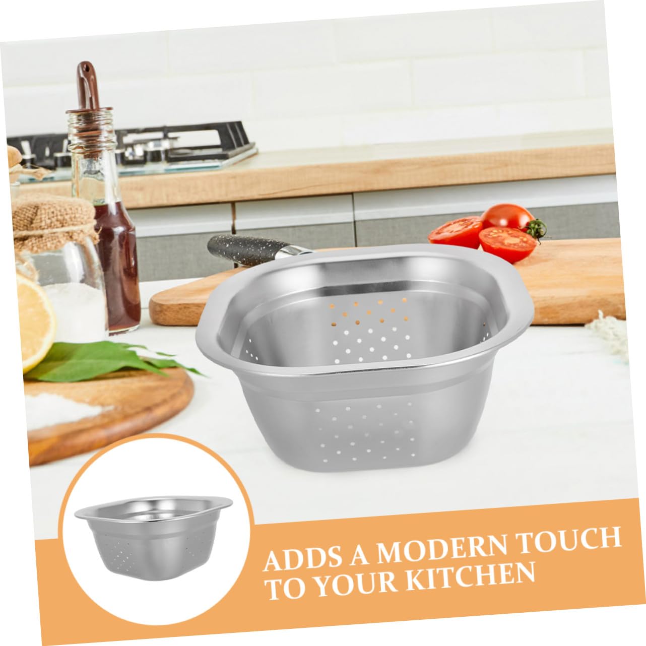Colador Cuadrado de Acero Inoxidable 2piezas para Cocina y Hogar | Plata, Drenaje Fácil y Diseño Multifunción, Uso Versátil para Verduras y Arroz, Formato Compacto