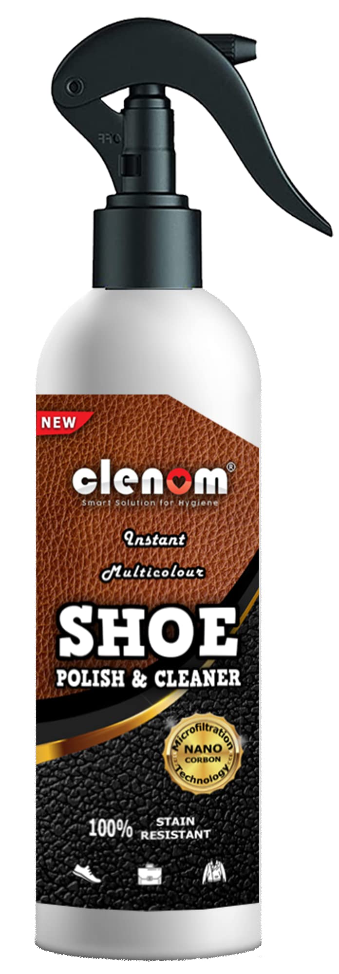 Clenom Instant Multicolor Shoe Polish and Cleaner Spray (210 ml) For Patent Leather, Leather, Synthetic Leather, PU Leather, Rubber, Synthetic Shoes,Formal Shoes,School Shoes, Leather Jackets (B0BWZG2SDJ) Amazon Price History, Amazon Price Tracker