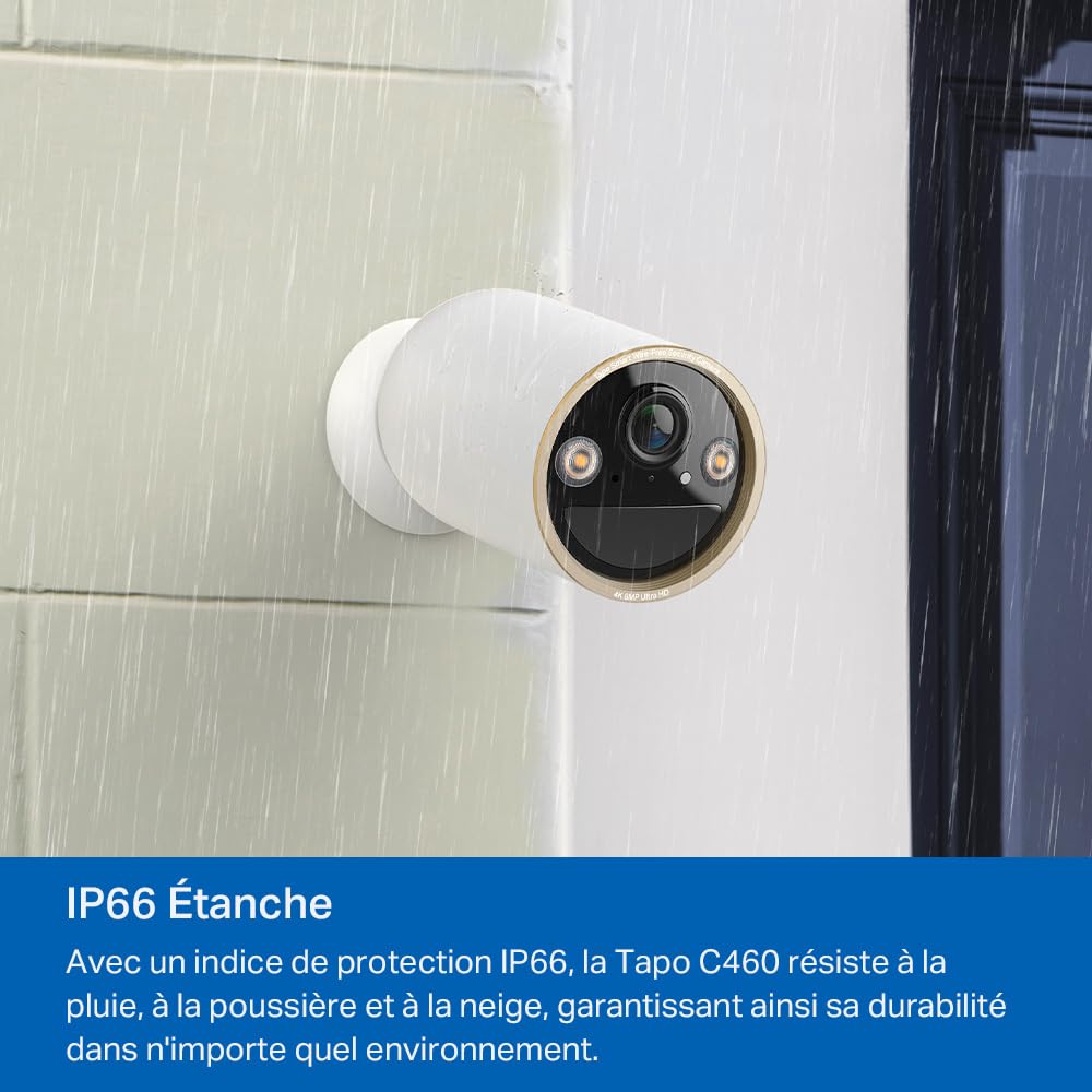 Tapo C460 Caméra de Surveillance Extérieure 4K 8MP, Batterie 10000mAh, Vision Nocturne Couleur Starlight, Wi-FI Dual-Band, Base Magnétique, Détection AI Gratuite