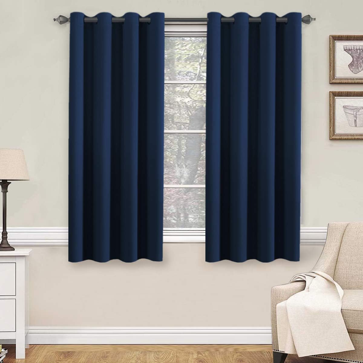 H.VERSAILTEXPremium Blackout Thermal Insulated Innovated Microfiber Home Fashion Window Curtains for Bedroom,Antique Grommet,52" W x 63" L - Navy Blue - Set of 2 Panels