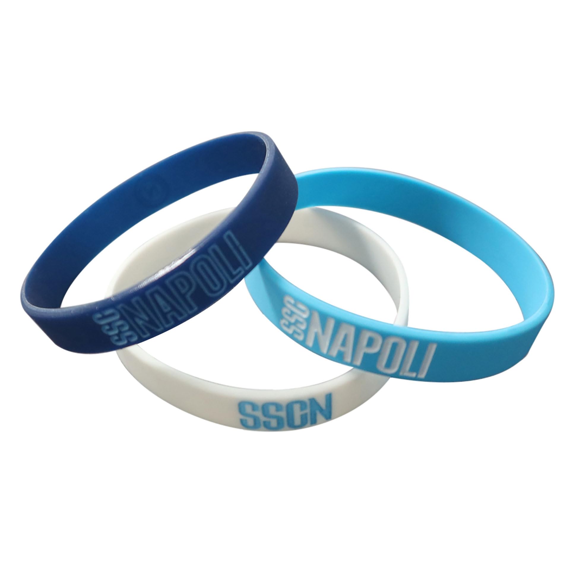 SSC NAPOLI Kit 3 Braccialetti in Silicone, Logo Napoli e Scritta
