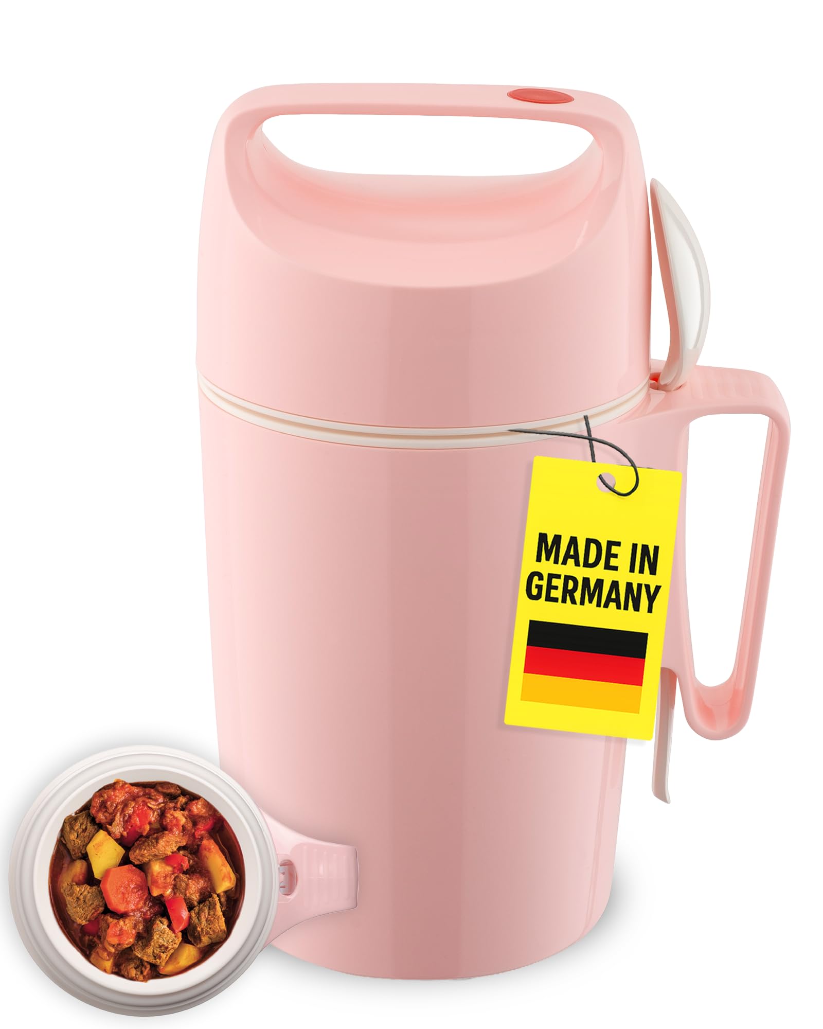 ROTPUNKT 850ml Food Flask | Thermal Vacuum Insulated + Spoon | Hot 12h, Cold 20h | Leakproof | Wide opening | BPA free | Hot Food Container with lid for soup, meal prep, work packed lunch - pink