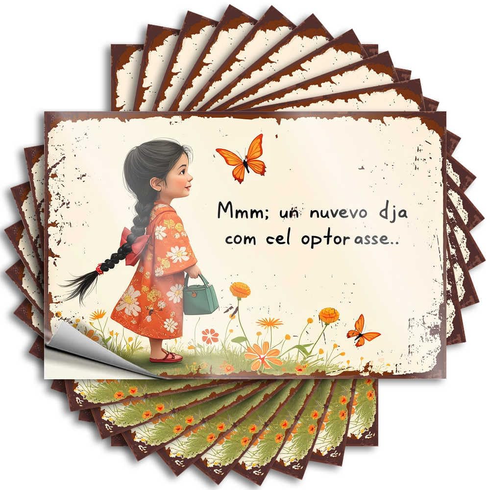 Cool Quick Sticker - Girl in Orange Dress with Butterfly and Flowers Helmet Waterproof Vinyl Sticker(6X9CM)