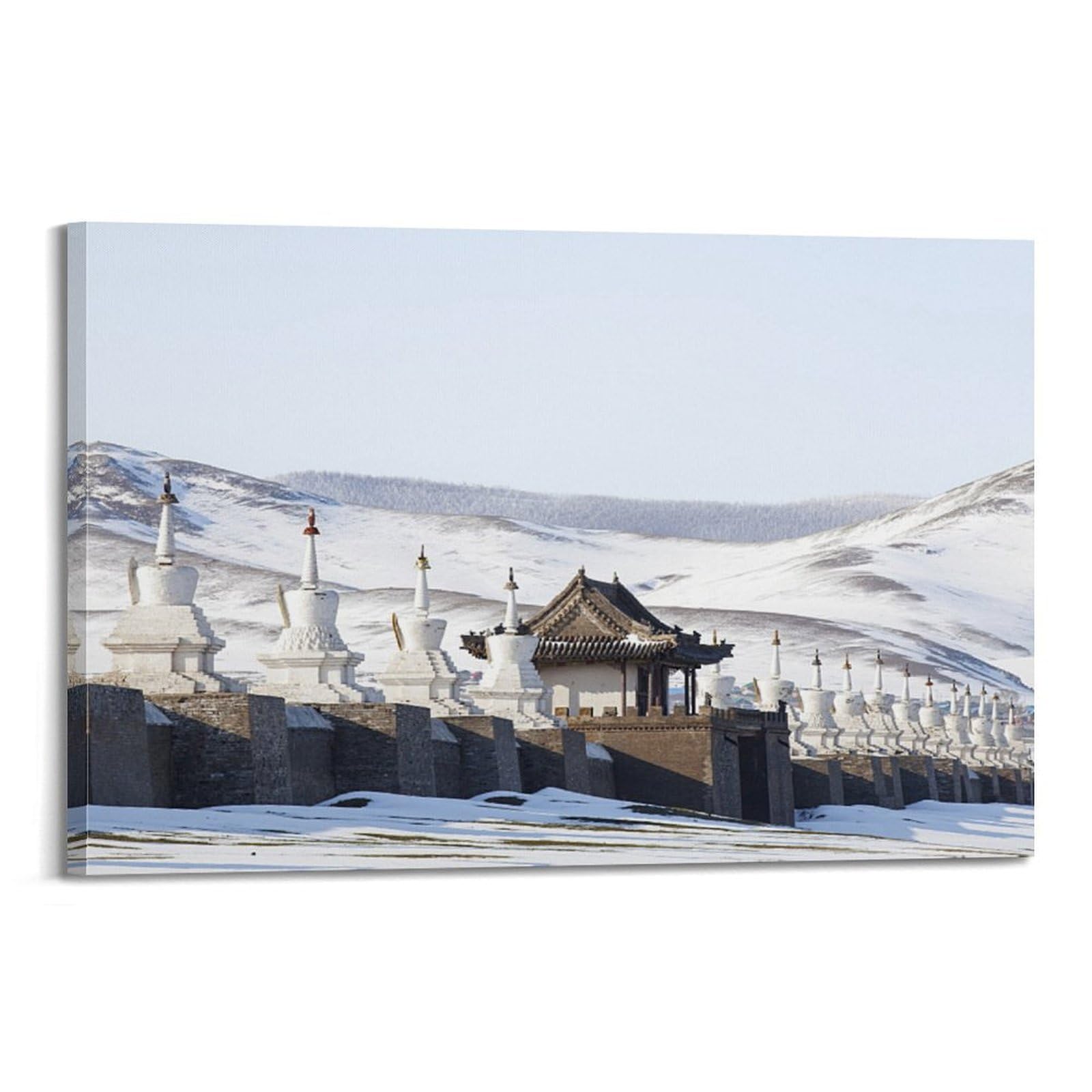 Poster paysage Mongolie ancienne pagodes blanches sous la neige toile décoration esthétique - 6