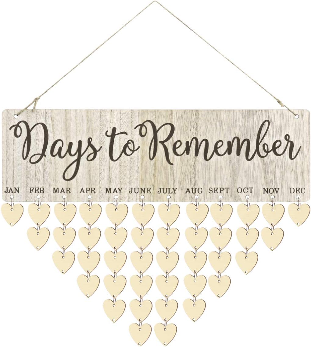 Amosfun Hanging Reminder DIY Wooden Calendar Birthday Reminder Plaque Memo Calendar Home Decor for Home Club Office