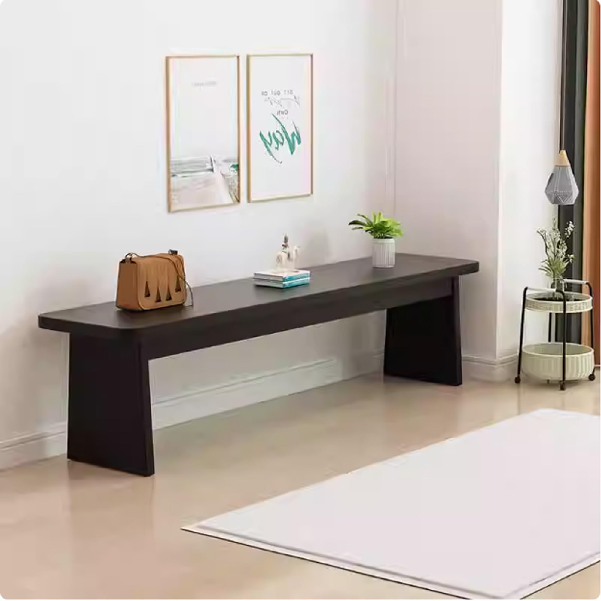 Josiahcq Black Entryway Wood Dining Bench Seat Wooden Bench Indoor End Of Bed Bench Farmhouse Narrow Window Bench For Bedroom Dining Table Living Room Kitchen Hallway(150Cm/59In)