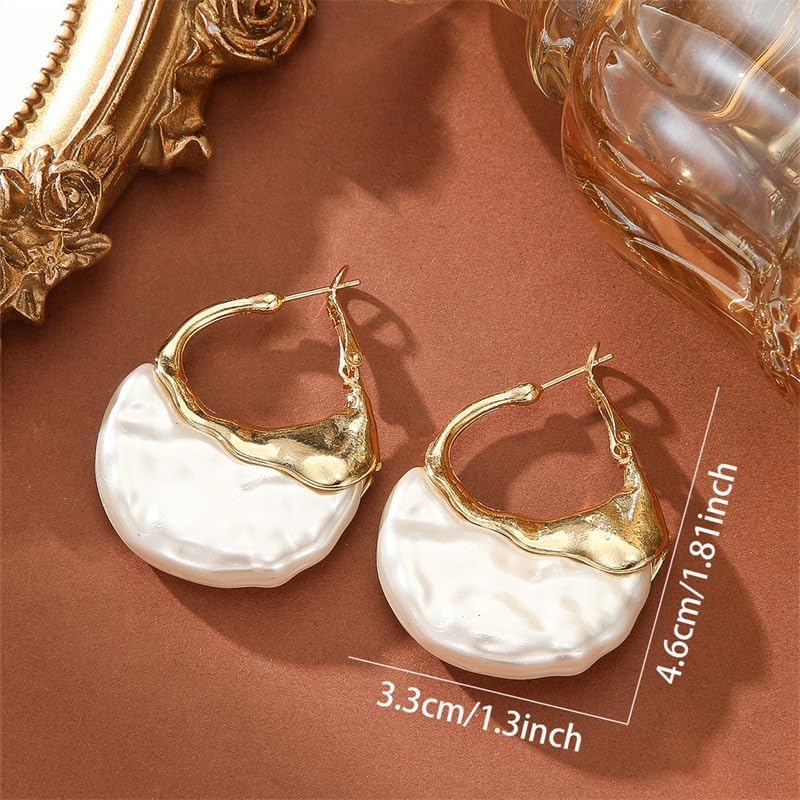 Dainty Trendy Gold Irregular Pearl Hoop Earrings Unique Large Statement Pearl Drop Dangle Earrings Charm Valentine's Day Jewelry Gifts for Women - Image 4
