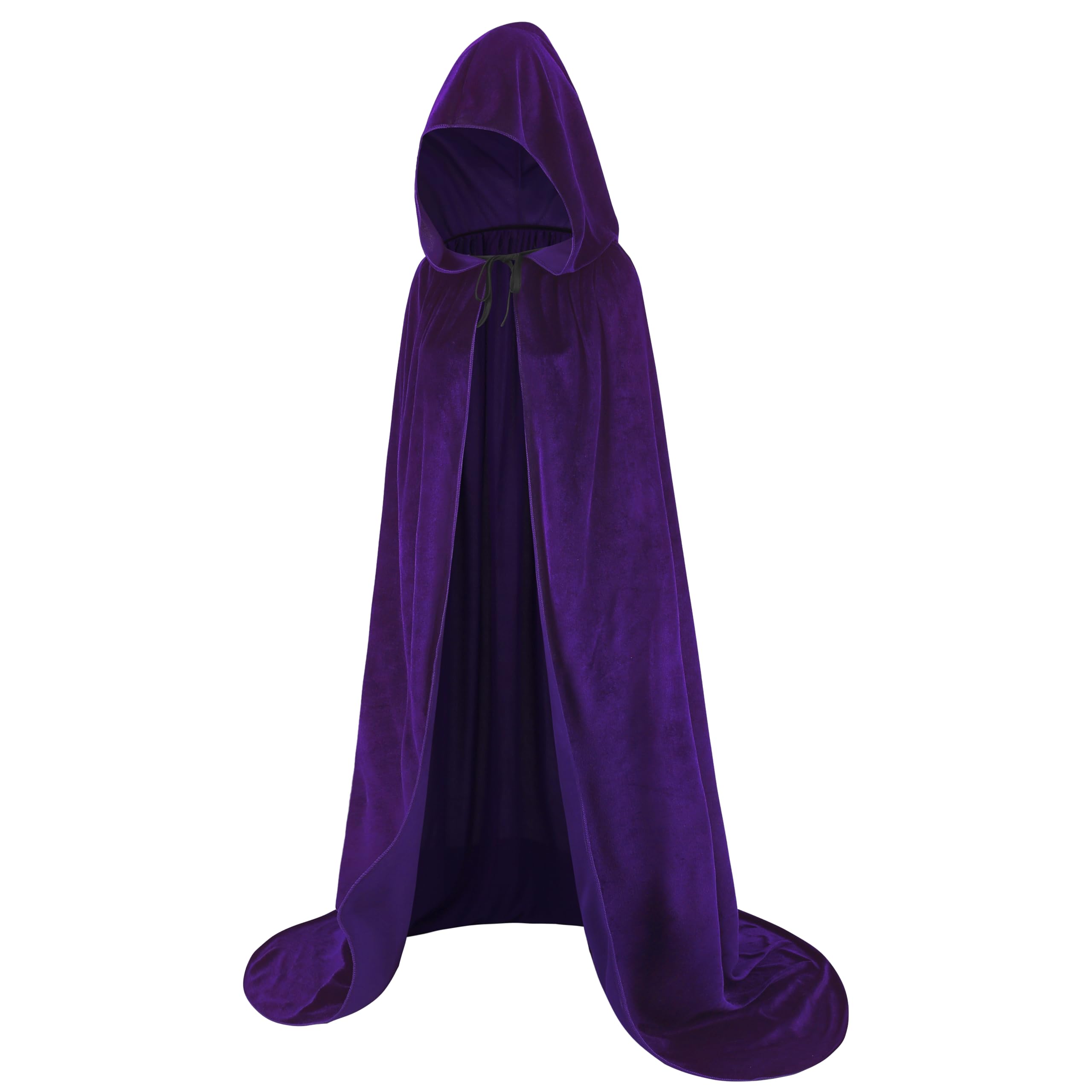 DELIVESS Velvet Hooded Cloak Purple Cape with Hood Men Halloween Raven Cosplay Witch Adult Women(150CM/59, Dark Purple) - Image 3