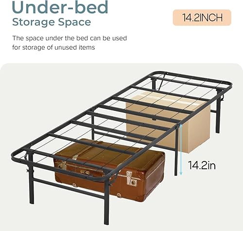 Miniatura 4 de Marco de cama, plataforma de metal plegable, base de colchón, base de colchón de repuesto de resorte de acero resistente, refuerzo medio de metal