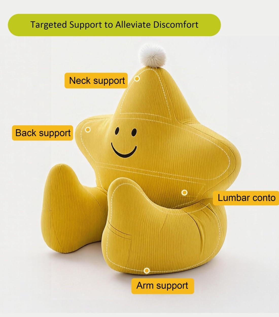 Reading Pillows for Sitting in Bed, Corduroy Back Pillow Bed Sitting Up, Cute Star Shape Back-Rest Support Cushion for Sit Up on Couch, Sofa, and Floor -Yellow