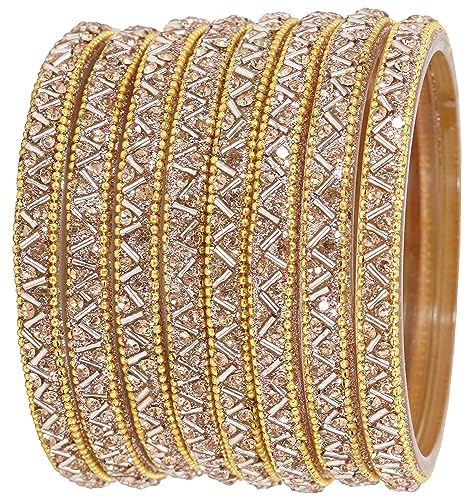 Image of NMII Glass Bangles Set For Girls and Women Studded Zircon Gemstone and Beads I women bangles I (Pack of 8)